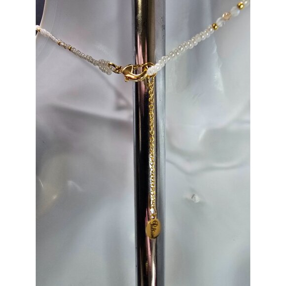 18k Gold Plated Moonstone Peach Champagne Zircon Beaded Necklace Turtle Pendant - Picture 5 of 9